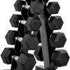 CAP Barbell 150 LB Coated Hex Dumbbell Weight Set With Vertical Rack - Black