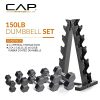 CAP Barbell 150 LB Coated Hex Dumbbell Weight Set With Vertical Rack - Black