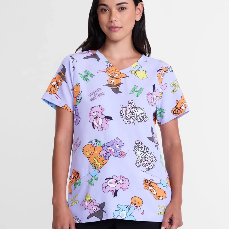 Care Bears Women's Halloween Scrub Top with Short Sleeves, Sizes S-XXXL