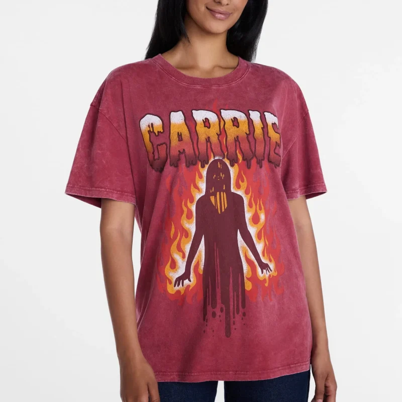 Carrie Women's Fire Halloween Graphic Tee with Short Sleeves, Sizes XXS-XXL