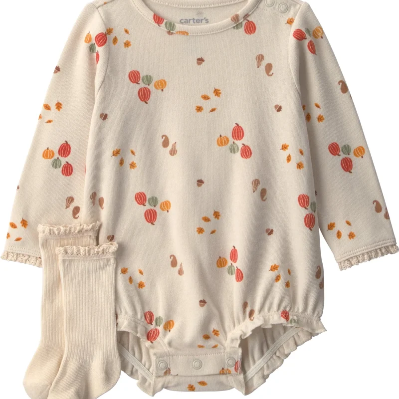 Carter's Child of Mine Baby Girl Bubble Romper and Sock Set, 2-Piece, Sizes 0/3-24 Months