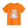 CAUYDY Halloween Ghouls Ghost Retro Girl Kids T-Shirt Graphic Tshirt Little Kids Fall Short Sleeve Tee Tops(Orange, 8-9