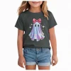 CAUYDY Halloween Ghouls Ghost Retro Girl Kids T-Shirt Graphic Tshirt Little Kids Fall Short Sleeve Tee Tops(Orange, 8-9