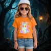 CAUYDY Halloween Ghouls Ghost Retro Girl Kids T-Shirt Graphic Tshirt Little Kids Fall Short Sleeve Tee Tops(Orange, 8-9