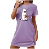 Censtreet Halloween Sleep Shirts for Women Short Sleeve Night Shirts for Sleeping Pullover Nightgown Soft Nightdress