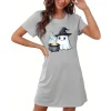 Censtreet Halloween Sleep Shirts for Women Short Sleeve Night Shirts for Sleeping Pullover Nightgown Soft Nightdress