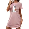 Censtreet Halloween Sleep Shirts for Women Short Sleeve Night Shirts for Sleeping Pullover Nightgown Soft Nightdress