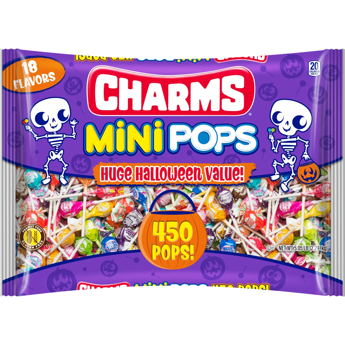 Charms Halloween Mini Lollipops Bag 5.05 lb, 450 Count. Individually Wrapped Halloween Lollipops. Gluten Free & Peanut-F