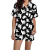 ChenYiFH Halloween Pajama Sets For Women 2 Piece Pumpkin Print Shirts And Pajamas Shorts Button Down Short Sleeve Sleepw