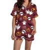 ChenYiFH Halloween Pajama Sets For Women 2 Piece Pumpkin Print Shirts And Pajamas Shorts Button Down Short Sleeve Sleepw