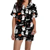 ChenYiFH Halloween Pajama Sets For Women 2 Piece Pumpkin Print Shirts And Pajamas Shorts Button Down Short Sleeve Sleepw