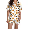 ChenYiFH Halloween Pajama Sets For Women 2 Piece Pumpkin Print Shirts And Pajamas Shorts Button Down Short Sleeve Sleepw