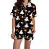 ChenYiFH Halloween Pajama Sets For Women 2 Piece Pumpkin Print Shirts And Pajamas Shorts Button Down Short Sleeve Sleepw
