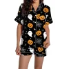 ChenYiFH Halloween Pajama Sets For Women 2 Piece Pumpkin Print Shirts And Pajamas Shorts Button Down Short Sleeve Sleepw