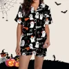ChenYiFH Halloween Pajama Sets For Women 2 Piece Pumpkin Print Shirts And Pajamas Shorts Button Down Short Sleeve Sleepw
