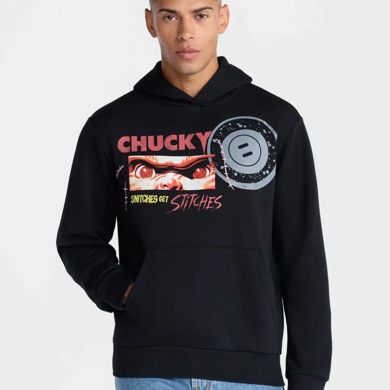Chucky Men's and Big Men’s Snitches Get Stitches Graphic Hoodie Sweatshirt, Sizes XS-5XL