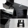 ChVans 47in Vanity Desk Set With LED Lighted Mirror, 7 Drawers, 6 Shelves, Cushioned Storage Stool - Black