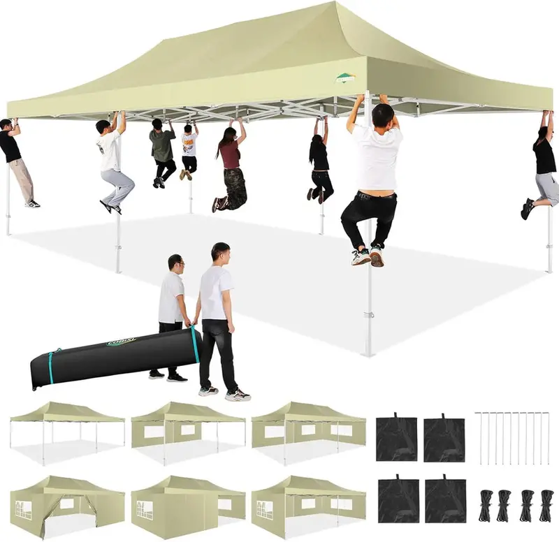 COBIZI 10x20 ft Commercial Pop-Up Canopy Tent With 6 Sidewalls And Roller Bag