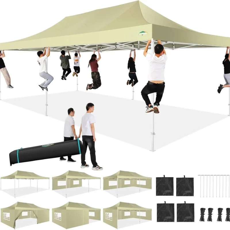 COBIZI 10x20 Heavy Duty Pop-Up Canopy Tent With 6 Sidewalls - Black