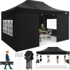 COBIZI 10x20 Heavy Duty Pop-Up Canopy Tent With 6 Sidewalls - Black