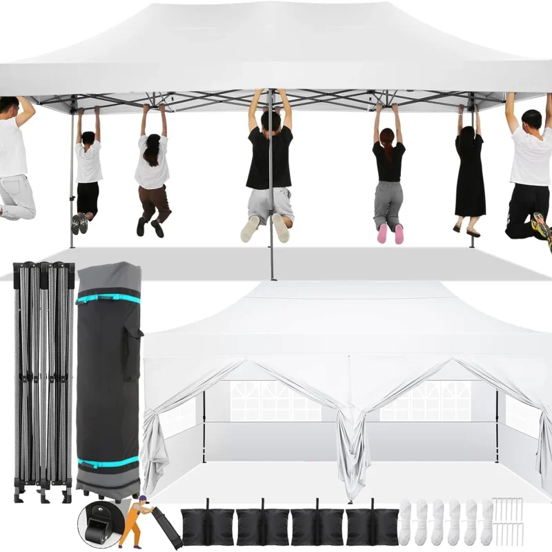 COBIZI Pop-Up Canopy 10 x 20 ft, White, 6 Sidewalls
