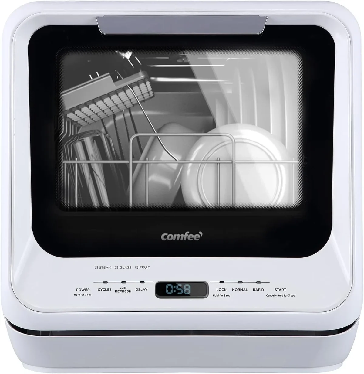 COMFEE' Portable Countertop Dishwasher, 5L Built-In Water Tank, 6 Programs, White - CDC17P0AWB