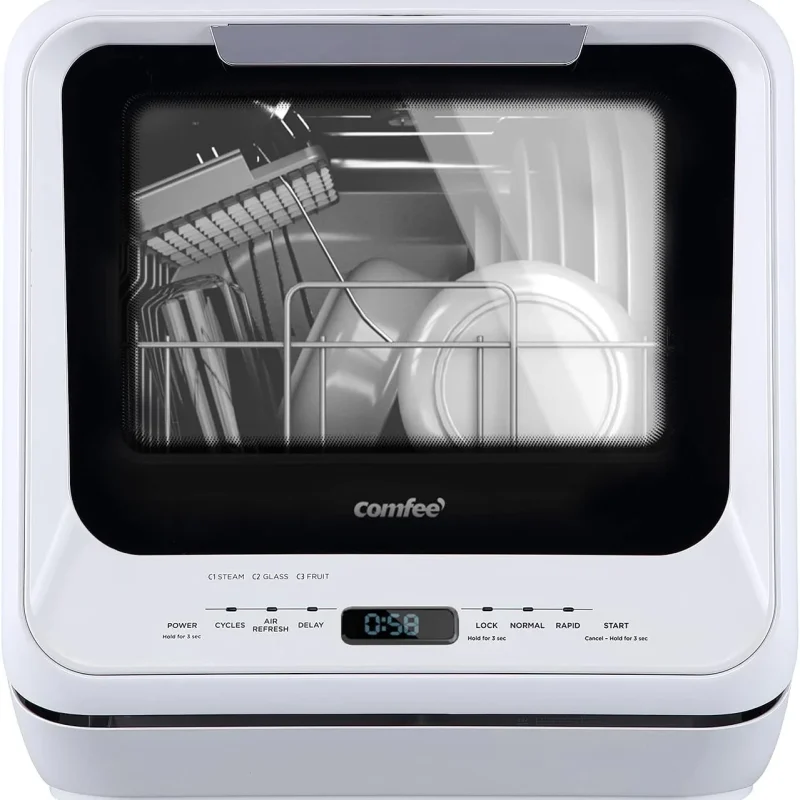 COMFEE' Portable Countertop Dishwasher, 5L Built-In Water Tank, 6 Programs, White - CDC17P0AWB