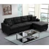Contemporary L-Shaped Sectional Sofa With Cup Holders, Storage Chaise, Grey Or Black
