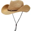 COOPLUS Straw Cowboy Hat for Women Western Cowgirl Adjustable Chin Strap Hats for Summer