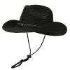COOPLUS Straw Cowboy Hat for Women Western Cowgirl Adjustable Chin Strap Hats for Summer