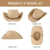COOPLUS Straw Cowboy Hat for Women Western Cowgirl Adjustable Chin Strap Hats for Summer