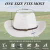 COOPLUS Straw Cowboy Hat for Women Western Cowgirl Adjustable Chin Strap Hats for Summer
