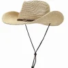 COOPLUS Straw Cowboy Hat for Women Western Cowgirl Adjustable Chin Strap Hats for Summer