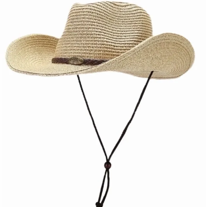 COOPLUS Straw Cowboy Hat for Women Western Cowgirl Adjustable Chin Strap Hats for Summer
