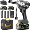 Cordless 1/2 Inch Impact Wrench, 1200Nm, 21V Brushless With 2 4.0Ah Batteries And 5 Sockets