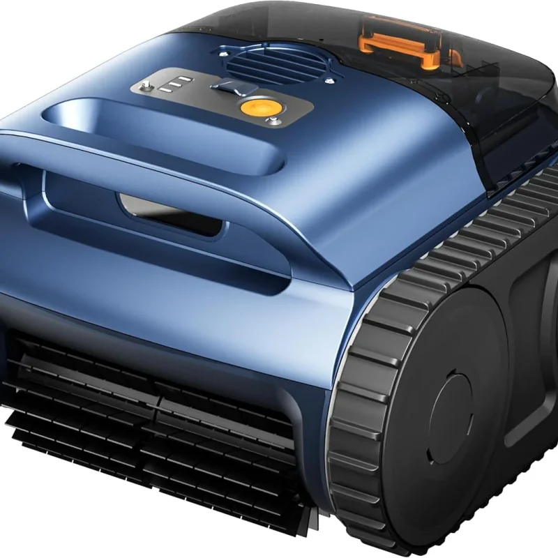 Cordless Robotic Pool Vacuum Cleaner With Track Drive, Sonar Navigation, 180W Brushless Motor, 150-Min Runtime, Dark Blu