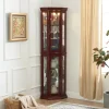 Corner Display Curio Cabinet With Tempered Glass Shelves, Mirrored Back And Built-In Lighting, 69.75H x 21.5W x 16D