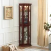 Corner Display Curio Cabinet With Tempered Glass Shelves, Mirrored Back And Built-In Lighting, 69.75H x 21.5W x 16D