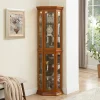 Corner Display Curio Cabinet With Tempered Glass Shelves, Mirrored Back And Built-In Lighting, 69.75H x 21.5W x 16D