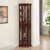 Corner Display Curio Cabinet With Tempered Glass Shelves, Mirrored Back And Built-In Lighting, 69.75H x 21.5W x 16D