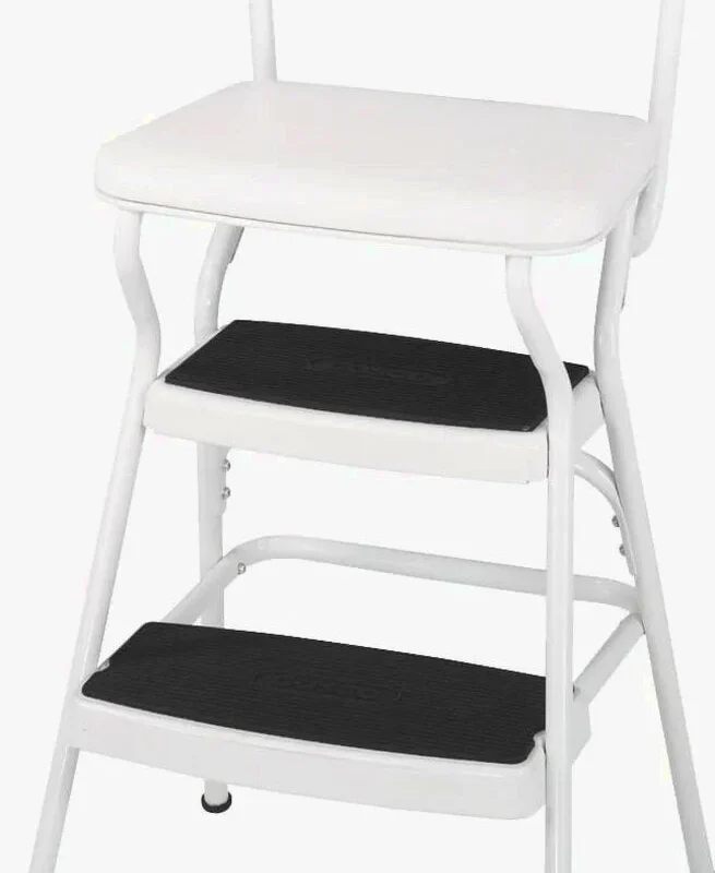 COSCO Stylaire Retro Chair And Step Stool With Flip-Up Seat - White, One Pack