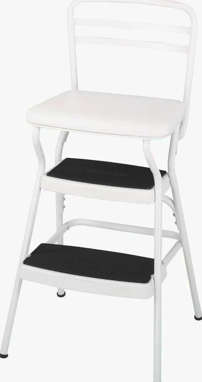 COSCO Stylaire Retro Chair And Step Stool With Flip-Up Seat - White, One Pack