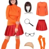 Couples Halloween Costumes for Women Velma Cosplay Outfit Orange Velma Costume with Mini Skater Skirt