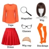 Couples Halloween Costumes for Women Velma Cosplay Outfit Orange Velma Costume with Mini Skater Skirt