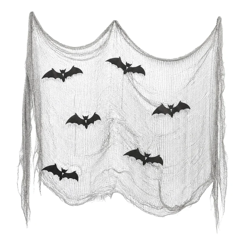 Creepy Gauze Fabric with Bats, Gray, 29.5" x 118", Halloween by Way To Celebrate