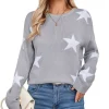 Crewneck Sweaters for Women Trendy Star Sweater Casual Pullover Sweaters Fall Lightweight Womens Sweaters Shermie