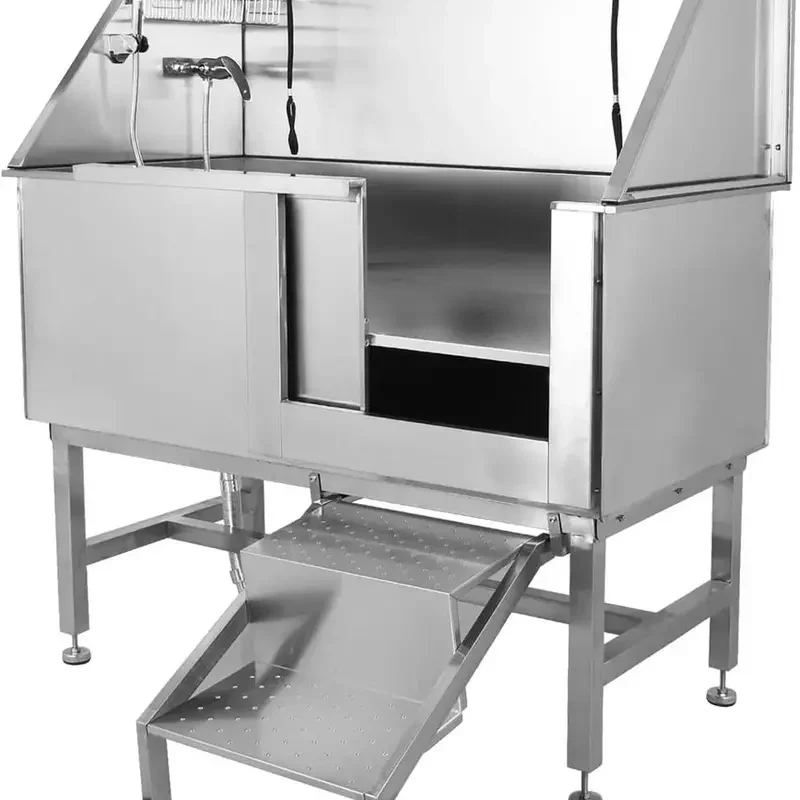 Cuisinaid 50-Inch Stainless Steel Dog Grooming Tub With Ramp, Faucet And Drain Kit