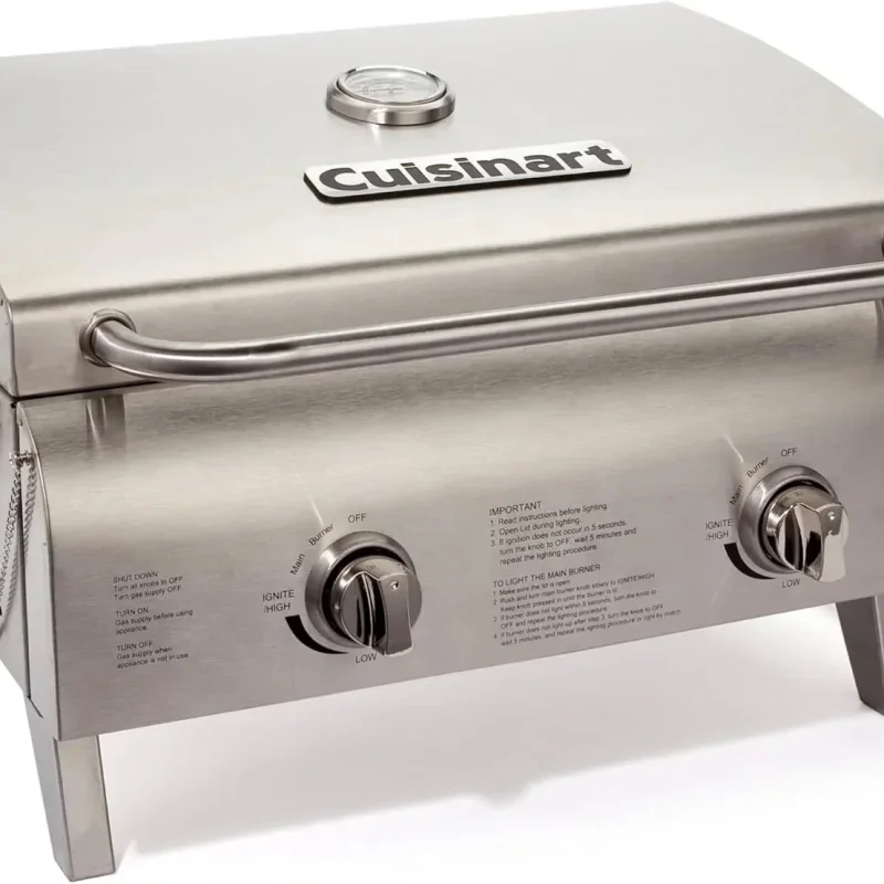 Cuisinart Chef's Style Tabletop Portable Propane Grill, 20,000 BTU Stainless Steel 2-Burner