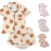 CUZIBR Girls Halloween Pajamas Sets Soft Comfortable Ghost Pumpkin Lapel Button Short Sleeve Shirt Elastic Waist Shorts
