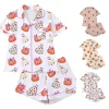 CUZIBR Girls Halloween Pajamas Sets Soft Comfortable Ghost Pumpkin Lapel Button Short Sleeve Shirt Elastic Waist Shorts